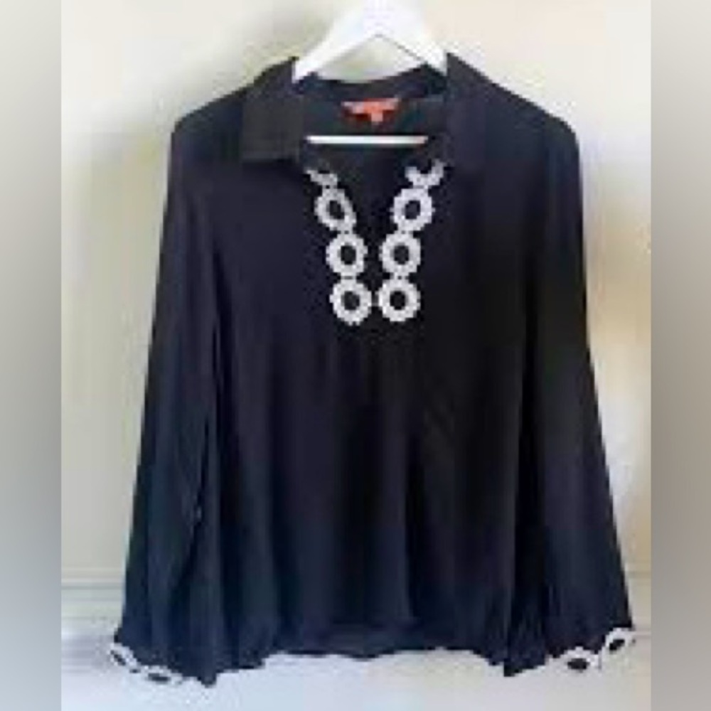 Womens Black Blouse with White Trim